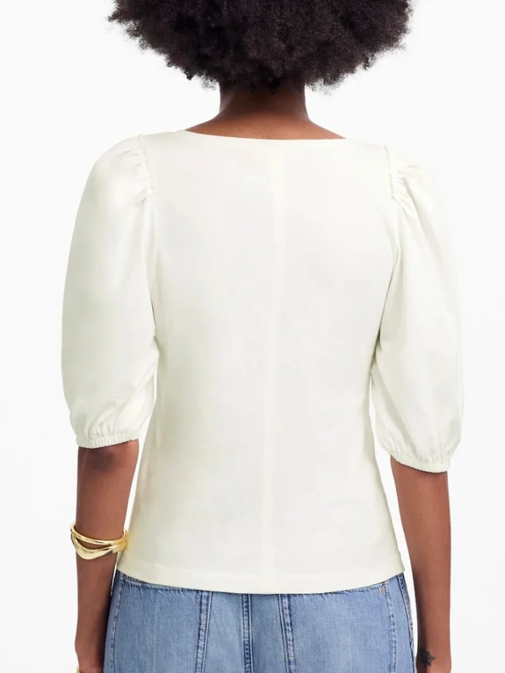 Madewell Puff Sleeve Relaxed Fit Cotton Jersey V-Neck Tee White Size S NWT